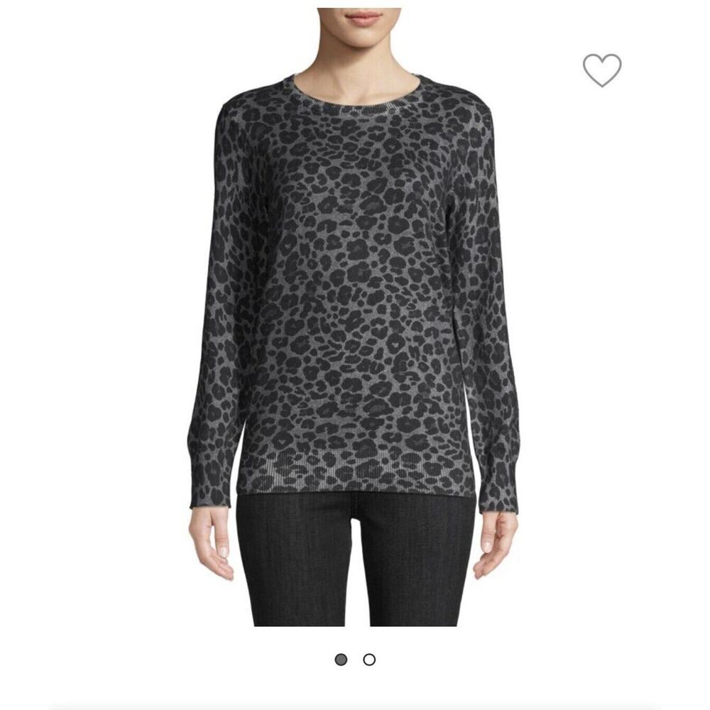 Equipment REI Crew Neck Leopard Print Sweater Black‎ Gray Cotton Cashmere XS NWT